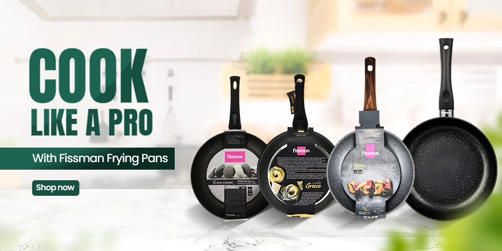 Banner showing Fissman frying pans collection designed for everyday cooking, offering durability, performance, and professional results.